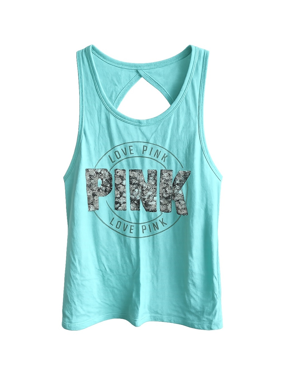 Victoria's Secret PINK Turquoise Sequin Logo Tank Top Size XS y2k
